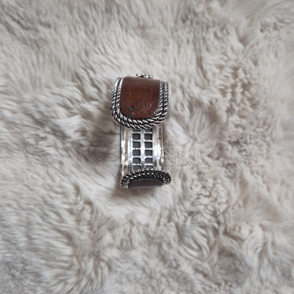 Brown Leather Bracelet with Silver Accents - Picture 4 of 12